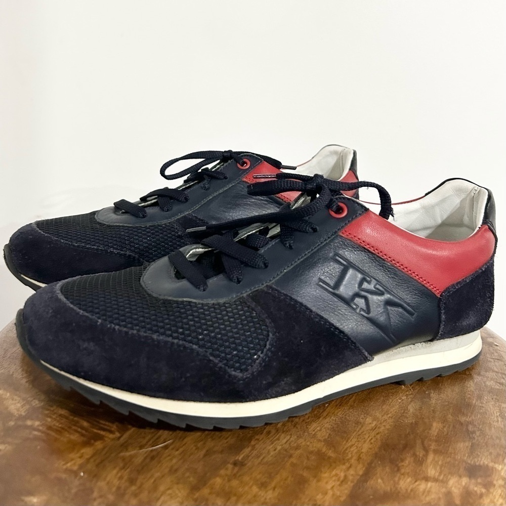 Kiton Sport Leather Suede Low Top Trainer Sneakers Navy Red‎ 40.5